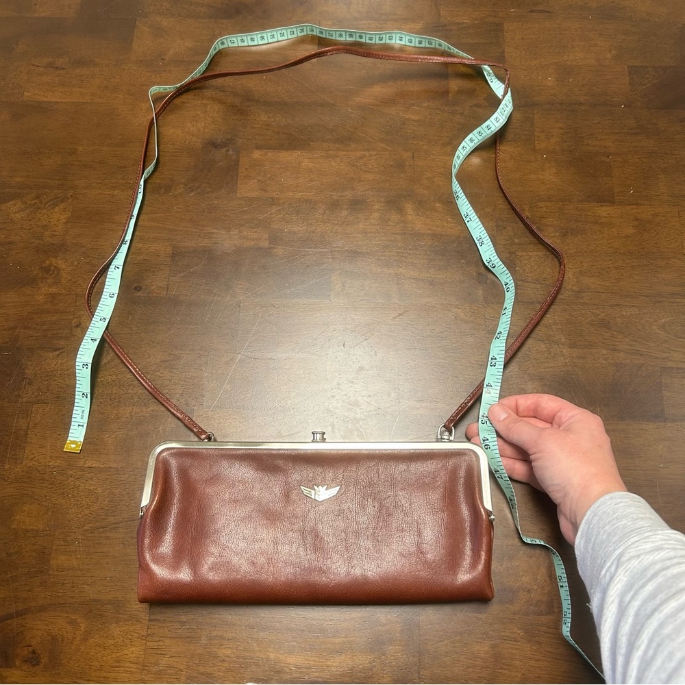 Consuela Tawny Clamshell Clutch Wallet in Brown Leather with Crossbody Strap - Picture 16 of 16